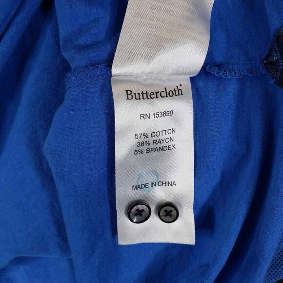 Buttercloth Shirt Mens Size Large L Long Sleeve Polo Blue Geometric Collared - Picture 10 of 12